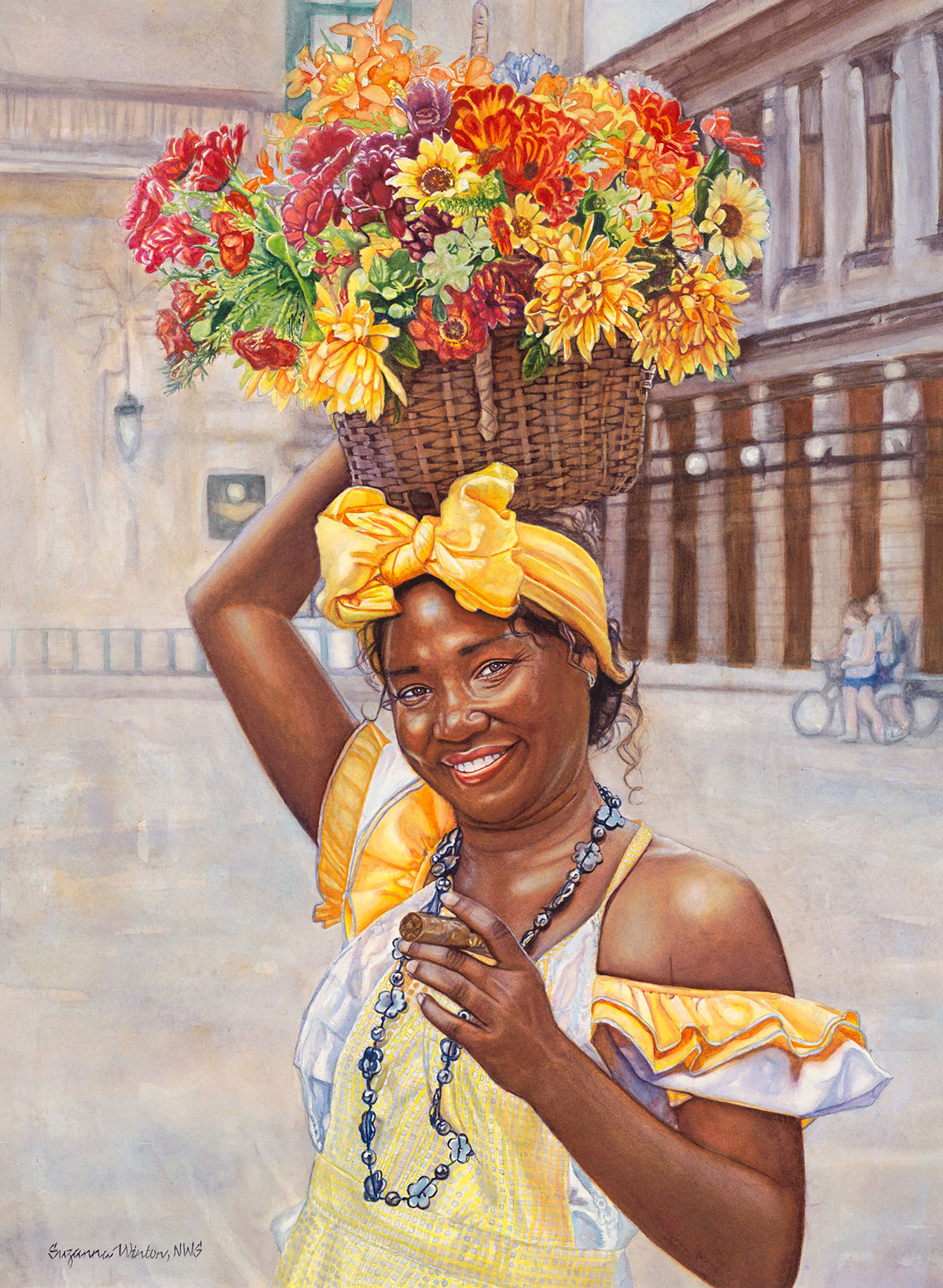 Woman with flower basket
